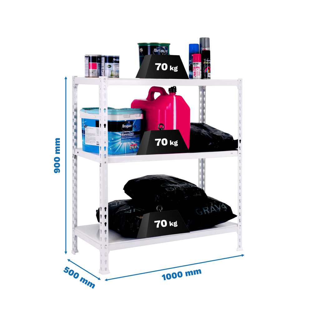 Étagère en kit charge légère sans vis 900x1000x500 - 3 niveaux Blanc - SIMON RACK - 8435104955925