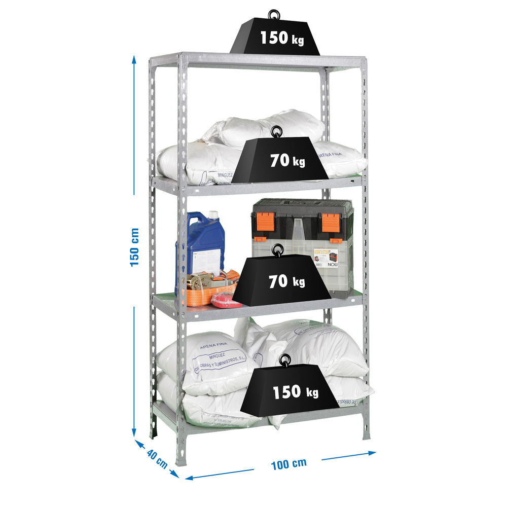 Étagère en kit charge légère sans vis 1500x1000x400 - 4 niveaux Galvanisé - SIMON RACK - 8435104956137