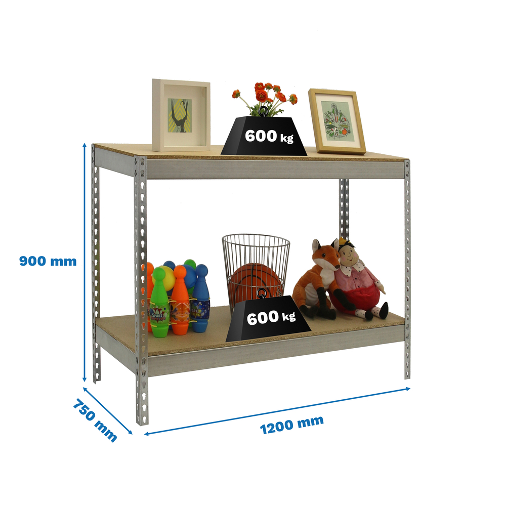 Étagère charge moyenne 500 à 600kg - 900x1200x750 - 2 niveaux Bois - SIMON RACK - 8435104956618