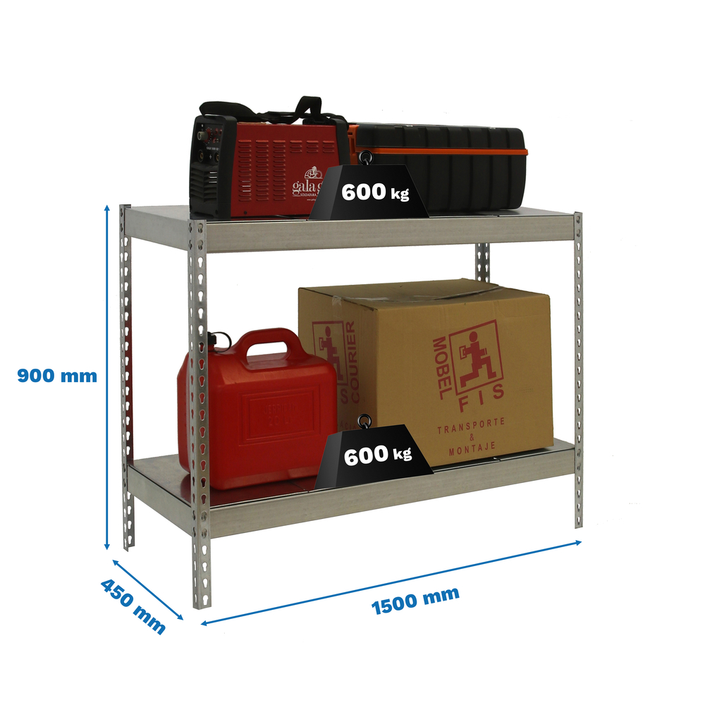 Étagère charge moyenne 500 à 600kg - 900x1500x450 - 2 niveaux Galvanisé - SIMON RACK - 8435104957035
