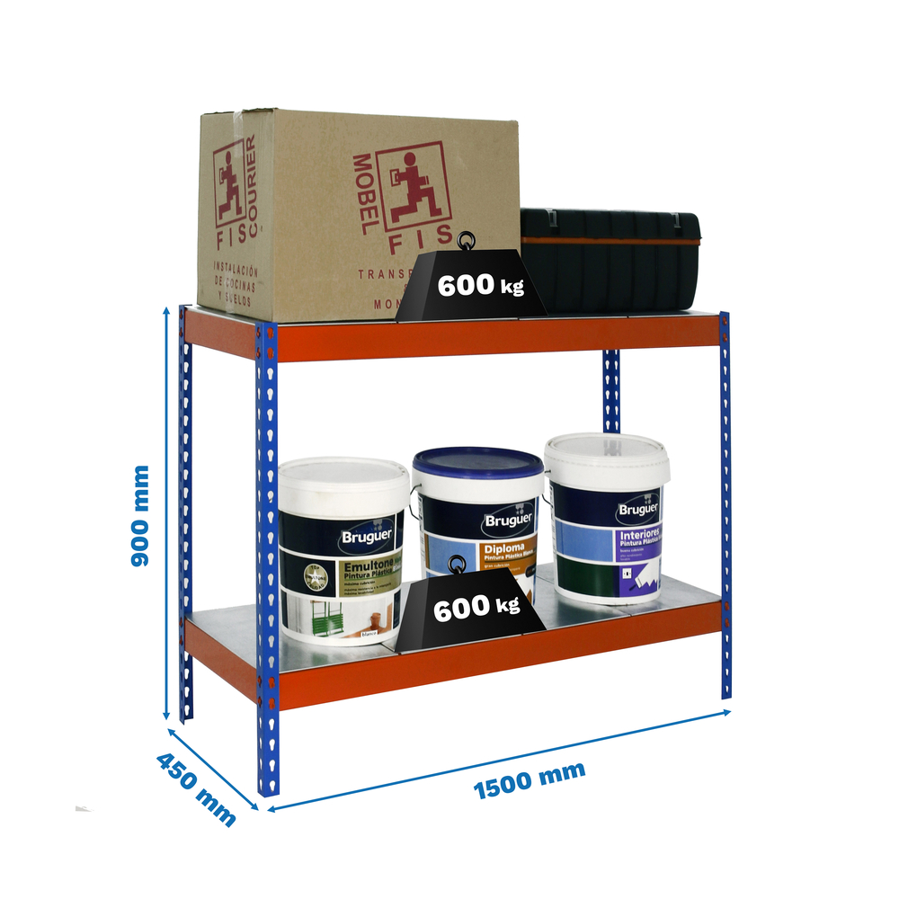 Étagère charge moyenne 500 à 600kg - 900x1500x450 - 2 niveaux Bleu/Orange - SIMON RACK - 8435104957042