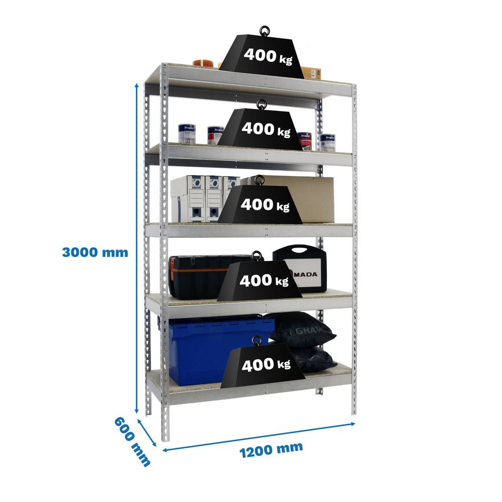 Étagère charge moyenne 400kg - 3000x1200x600 - 5 niveaux Bois - SIMON RACK - 8435104957974