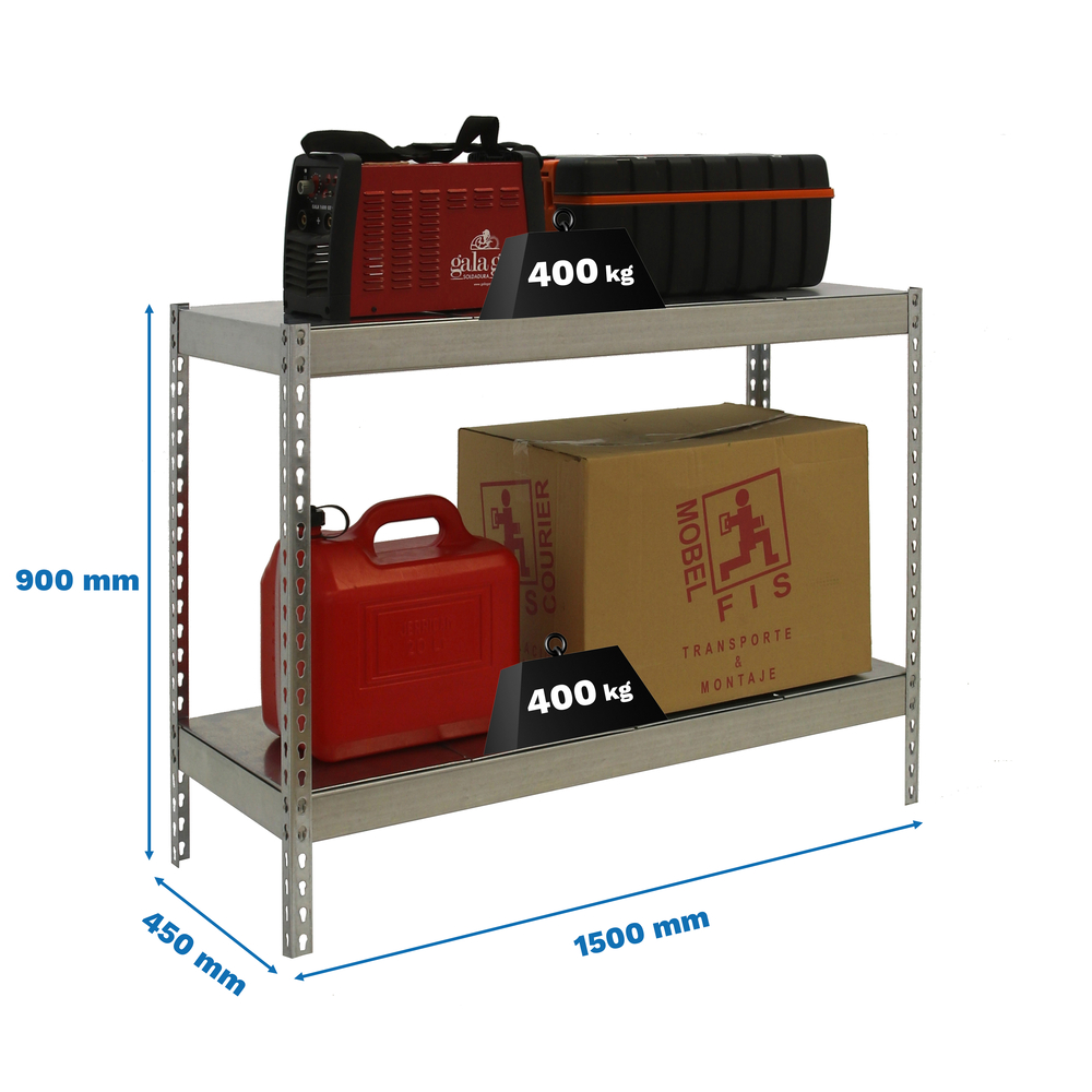 Étagère charge moyenne 400kg - 900x1500x450 - 2 niveaux Galvanisé - SIMON RACK - 8435104958070