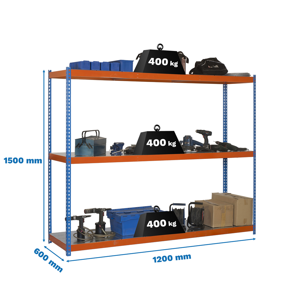 Étagère charge moyenne 400kg - 1500x1200x600 - 3 niveaux Bleu/Orange - SIMON RACK - 8435104958223