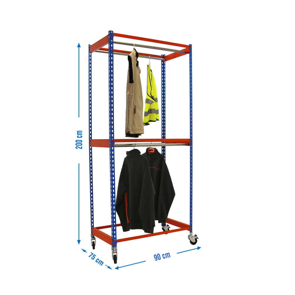 Rayonnage pour vêtements 2075x900x750 - 2 niveaux Bleu/Orange - SIMON RACK - 8435104958650