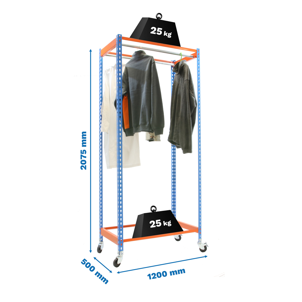 Rayonnage pour vêtements 2075x1200x500 - 1 niveau Bleu - SIMON RACK - 8435104958735