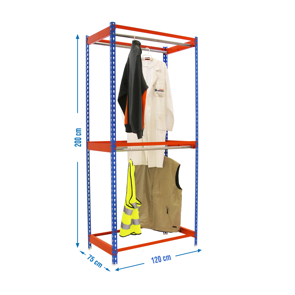 Rayonnage pour vêtements 2000x1200x750 - 2 niveaux Bleu/Orange - SIMON RACK - 8435104958773