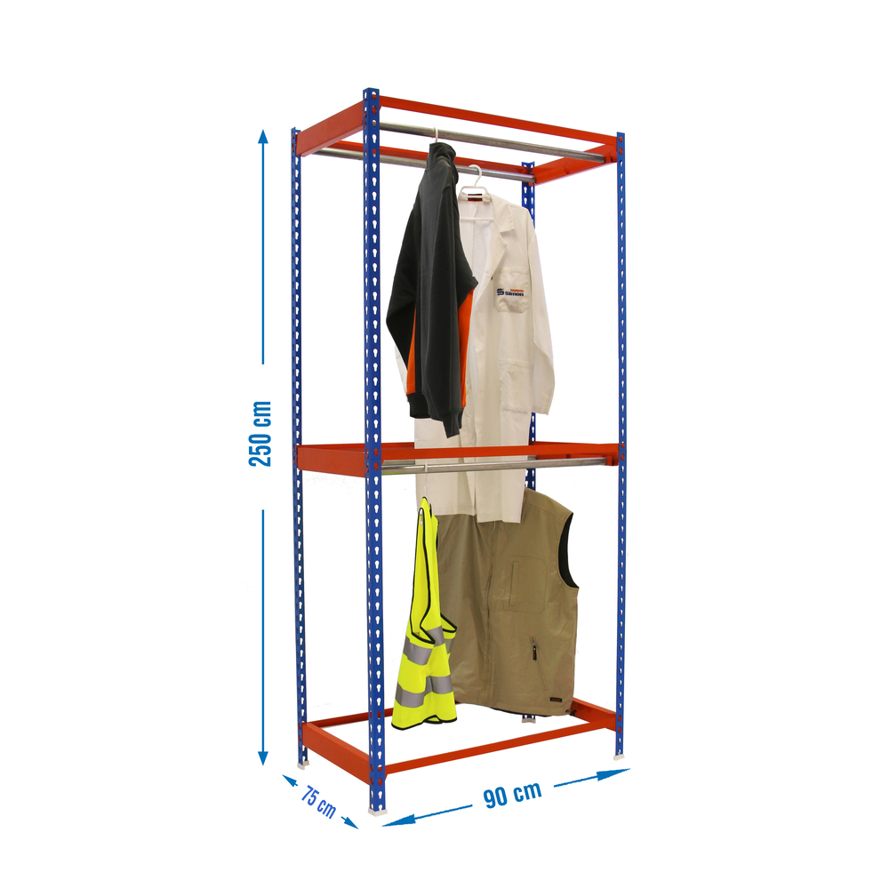 Rayonnage pour vêtements 2500x900x750 - 2 niveaux Bleu/Orange - SIMON RACK - 8435104958933