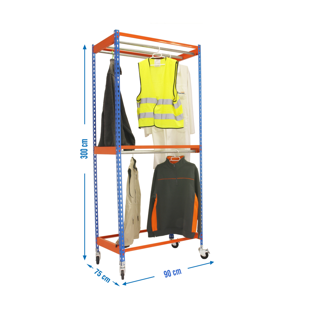 Rayonnage pour vêtements 3075x900x750 - 2 niveaux Bleu - SIMON RACK - 8435104959299
