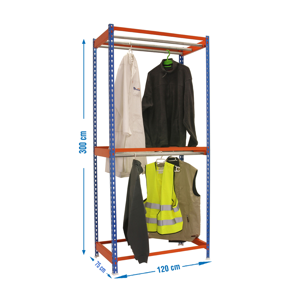 Rayonnage pour vêtements 3000x1200x750 - 2 niveaux Bleu/Orange - SIMON RACK - 8435104959411