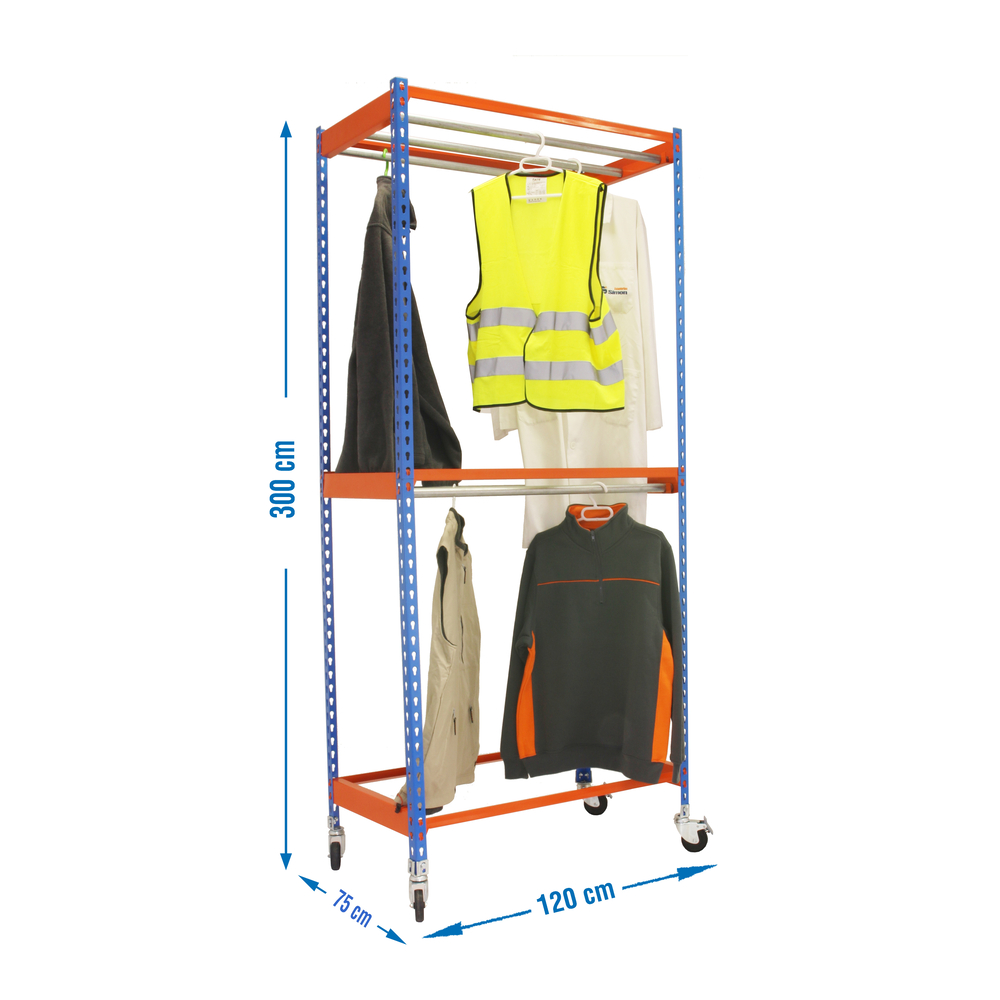Rayonnage pour vêtements 3075x1200x750 - 2 niveaux Bleu - SIMON RACK - 8435104959459