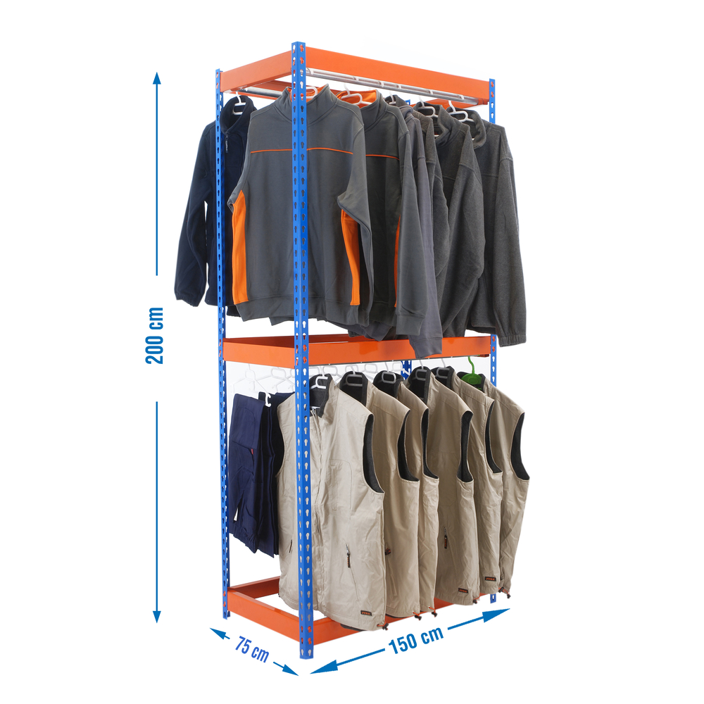 Rayonnage pour vêtements 2000x1500x750 - 2 niveaux Bleu - SIMON RACK - 8435104959572