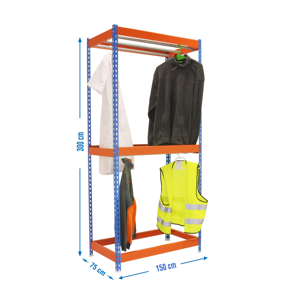 Rayonnage pour vêtements 3000x1500x750 - 2 niveaux Bleu/Orange - SIMON RACK - 8435104959893