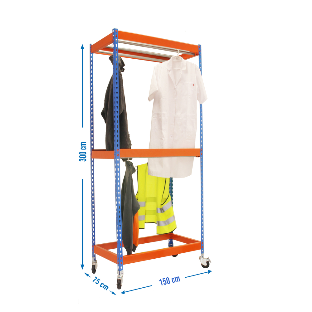 Rayonnage pour vêtements 3075x1500x750 - 2 niveaux Bleu/Orange - SIMON RACK - 8435104959930