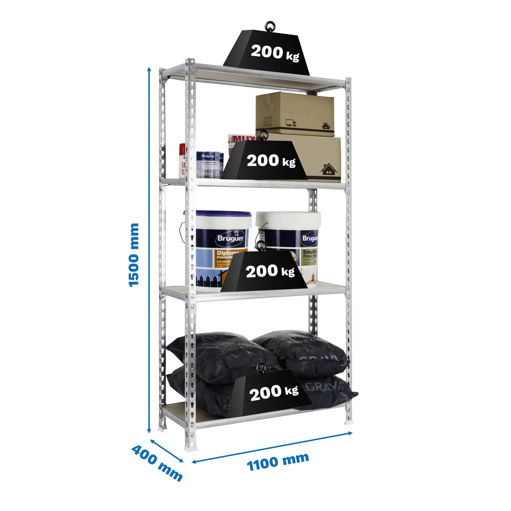 Rayonnage bois-métal léger sans vis 1500x1100x400 - 4 niveaux Bois - SIMON RACK - 8435104961162