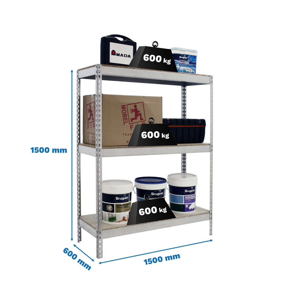 Étagère charge moyenne 500 à 600kg - 1500x1500x600 - 3 niveaux Bois - SIMON RACK - 8435104961407