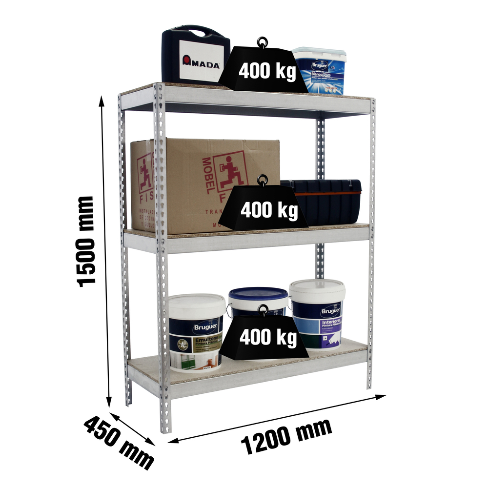 Étagère charge moyenne 400kg - 1500x1200x750 - 3 niveaux Bois - SIMON RACK - 8435104961582