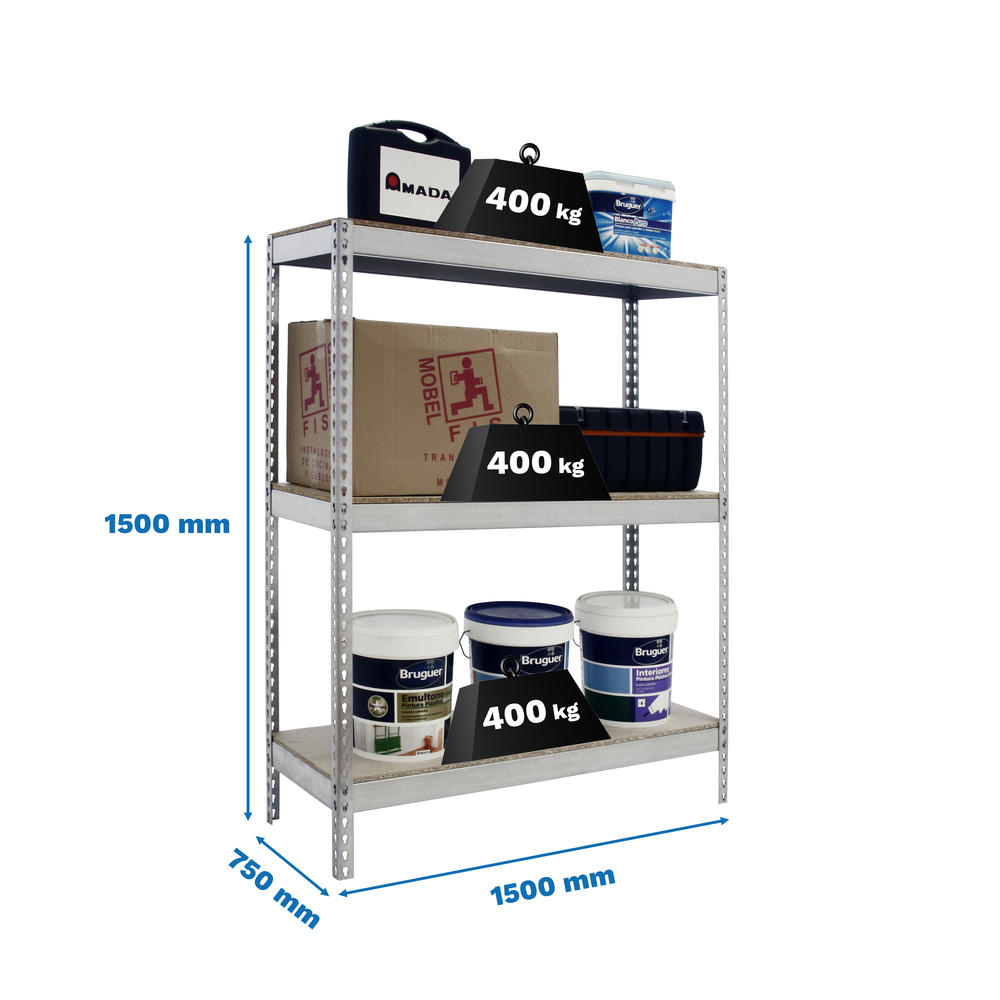 Étagère mobile charge moyenne 400kg - 1500x1500x750 - 3 niveaux Bois - SIMON RACK - 8435104961605