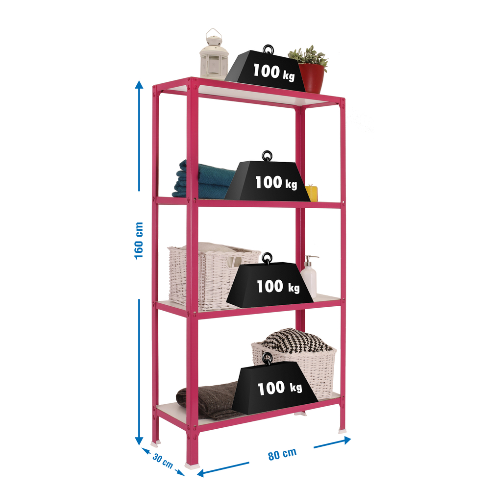 Rayonnage intérieur 1600x800x300 - 4 niveaux Rose/Blanc - SIMON RACK - 8435104961889