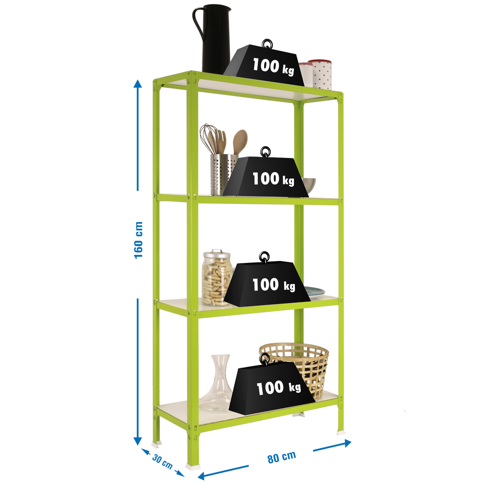 Rayonnage intérieur 1600x800x300 - 4 niveaux Vert/Blanc - SIMON RACK - 8435104961902