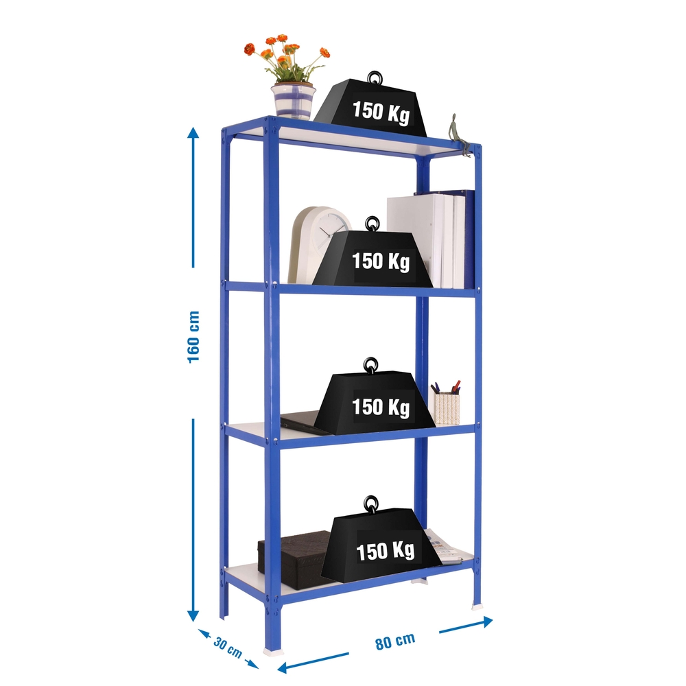 Rayonnage intérieur 1600x800x300 - 4 niveaux Bleu/Blanc - SIMON RACK - 8435104961919