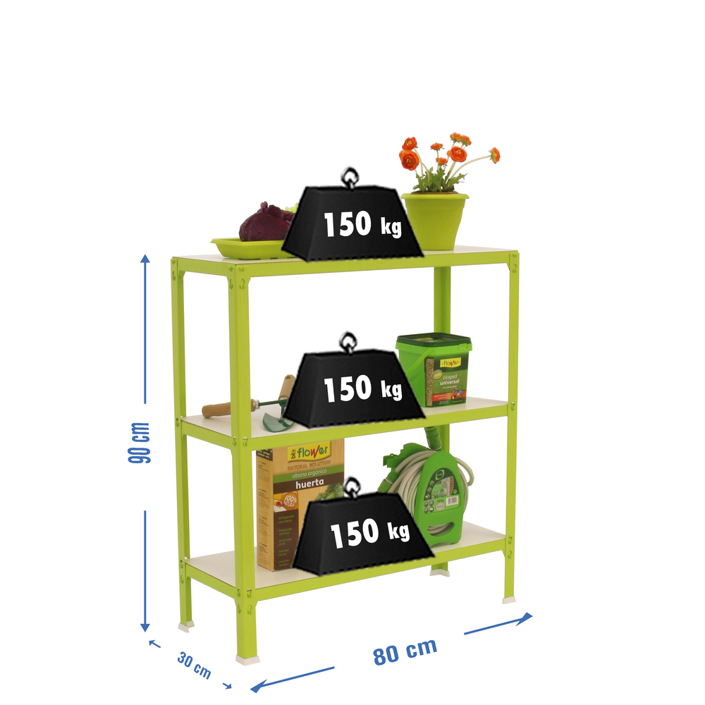 Rayonnage intérieur 900x800x300 - 3 niveaux Vert/Blanc - SIMON RACK - 8435104961940