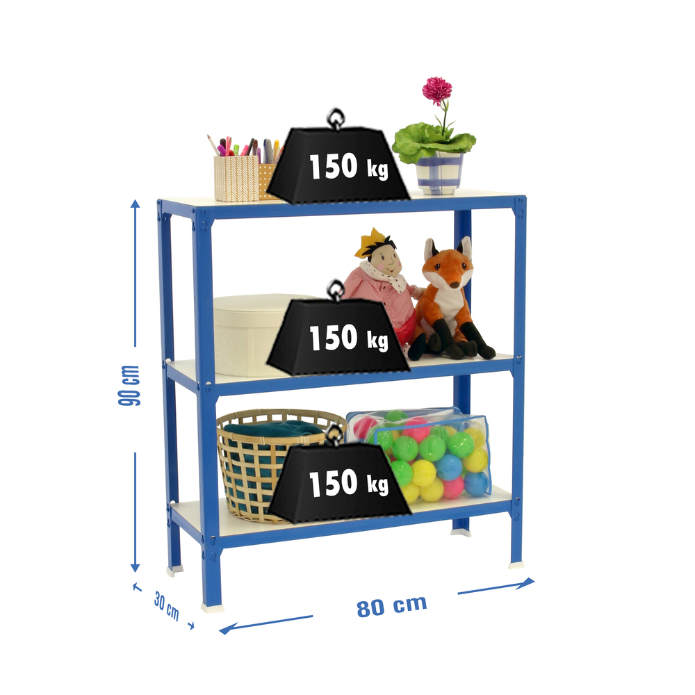 Rayonnage intérieur 900x800x300 - 3 niveaux Bleu/Blanc - SIMON RACK - 8435104961957