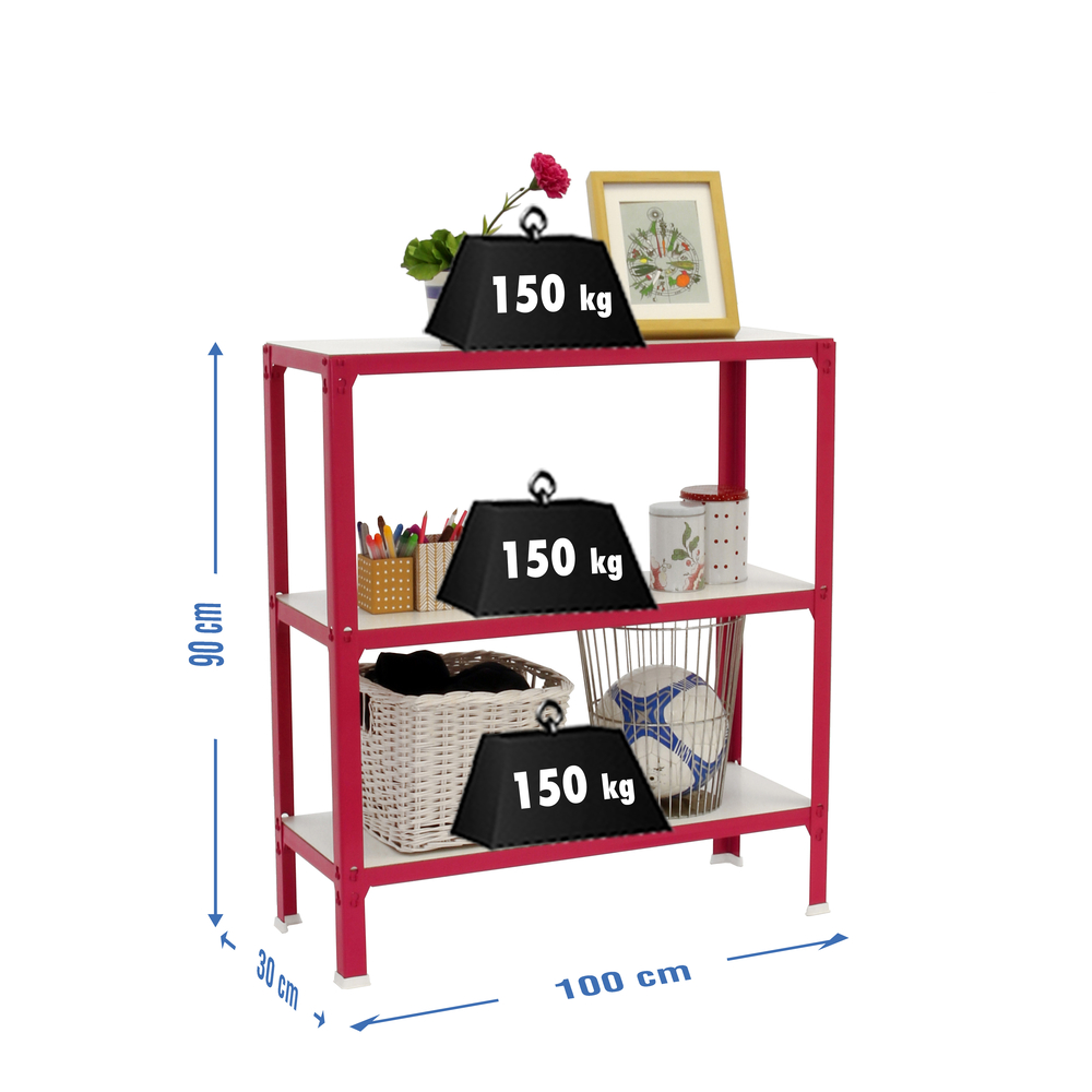 Rayonnage intérieur 900x1000x300 - 3 niveaux Rose/Blanc - SIMON RACK - 8435104961964