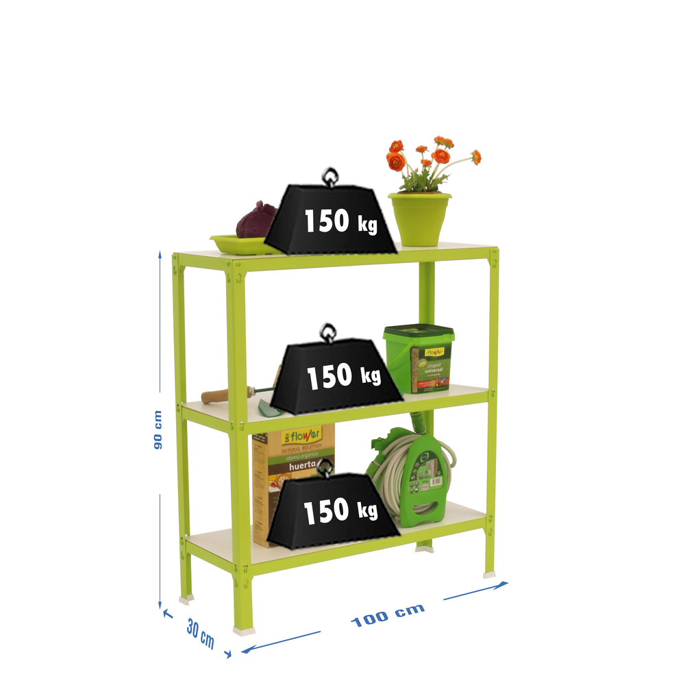 Rayonnage intérieur 900x1000x300 - 3 niveaux Vert/Blanc - SIMON RACK - 8435104961988