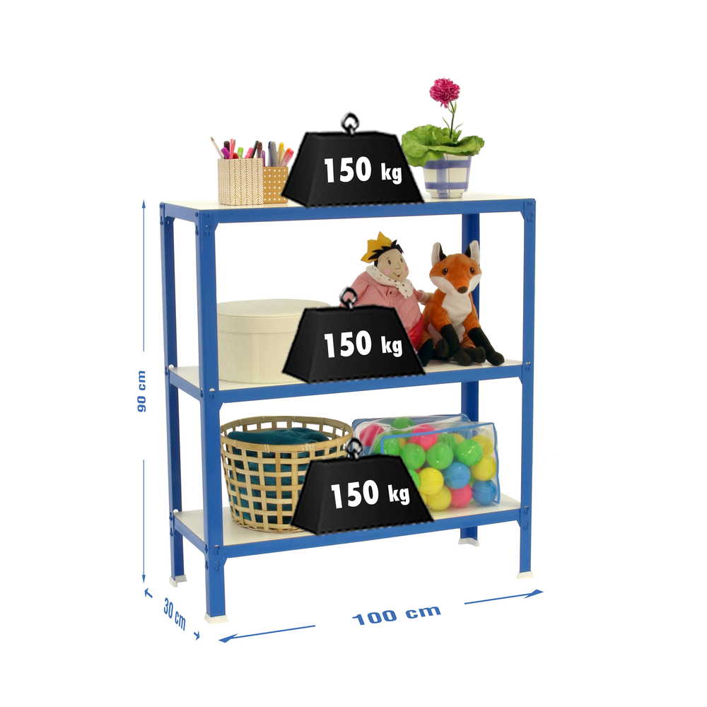 Rayonnage intérieur 900x1000x300 - 3 niveaux Bleu/Blanc - SIMON RACK - 8435104961995