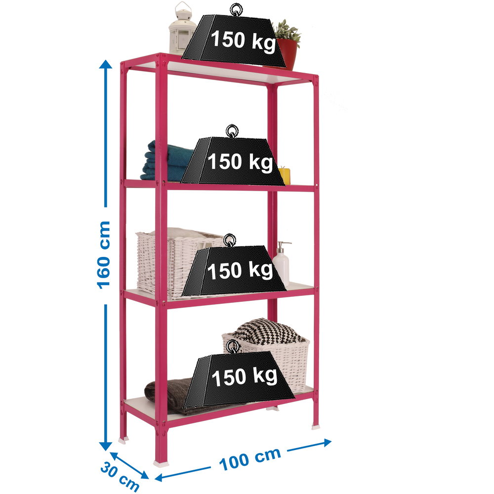 Rayonnage intérieur 1600x1000x300 - 4 niveaux Rose/Blanc - SIMON RACK - 8435104962008