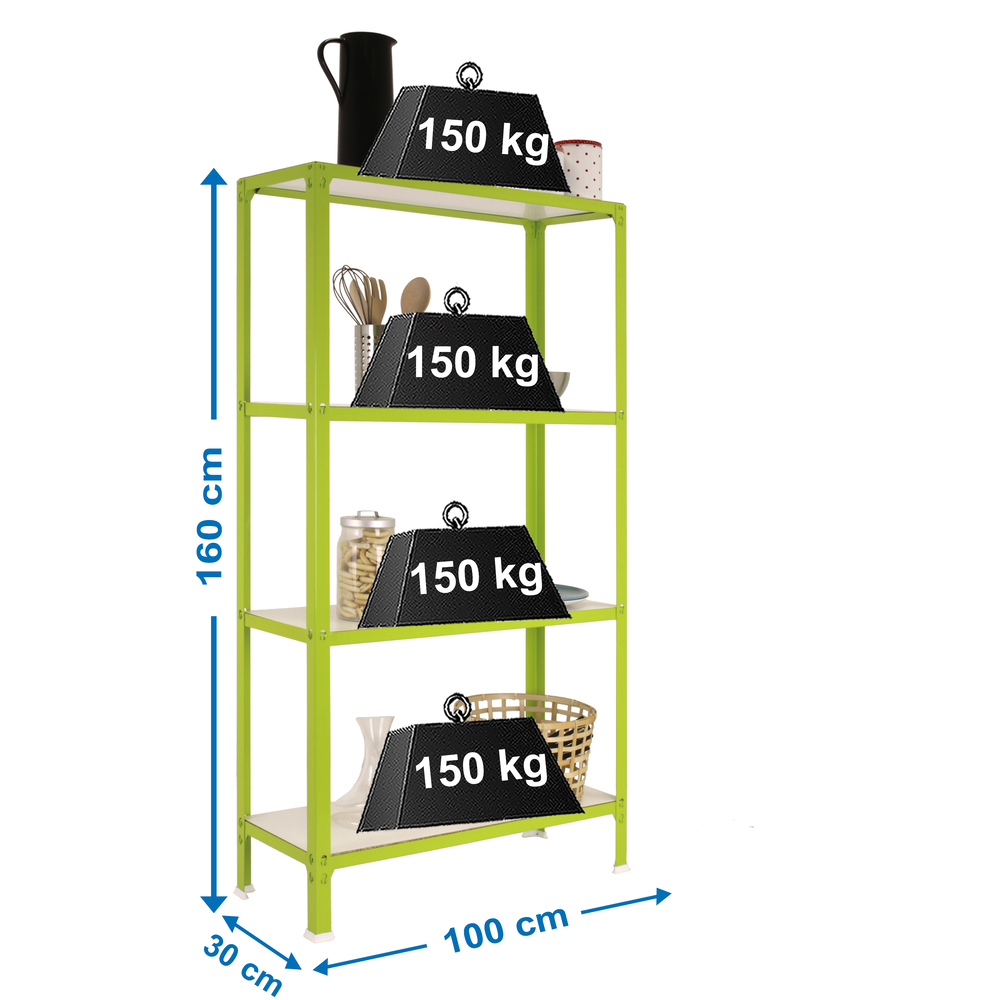 Rayonnage intérieur 1600x1000x300 - 4 niveaux Vert/Blanc - SIMON RACK - 8435104962022
