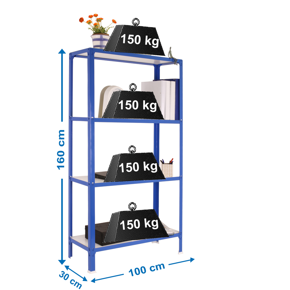 Rayonnage intérieur 1600x1000x300 - 4 niveaux Bleu/Blanc - SIMON RACK - 8435104962039