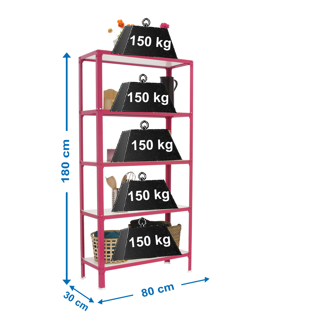 Rayonnage intérieur 1800x800x300 - 5 niveaux Rose/Blanc - SIMON RACK - 8435104962046