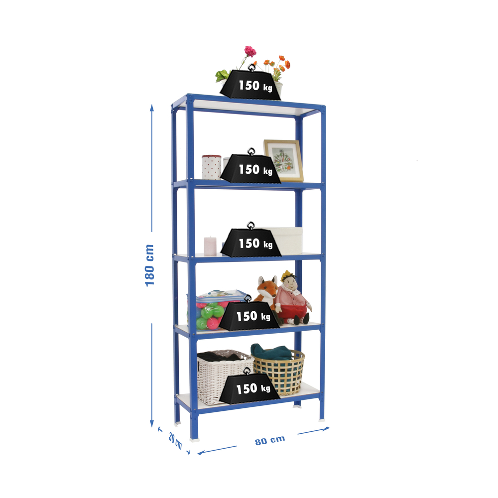 Rayonnage intérieur 1800x800x300 - 5 niveaux Bleu/Blanc - SIMON RACK - 8435104962077