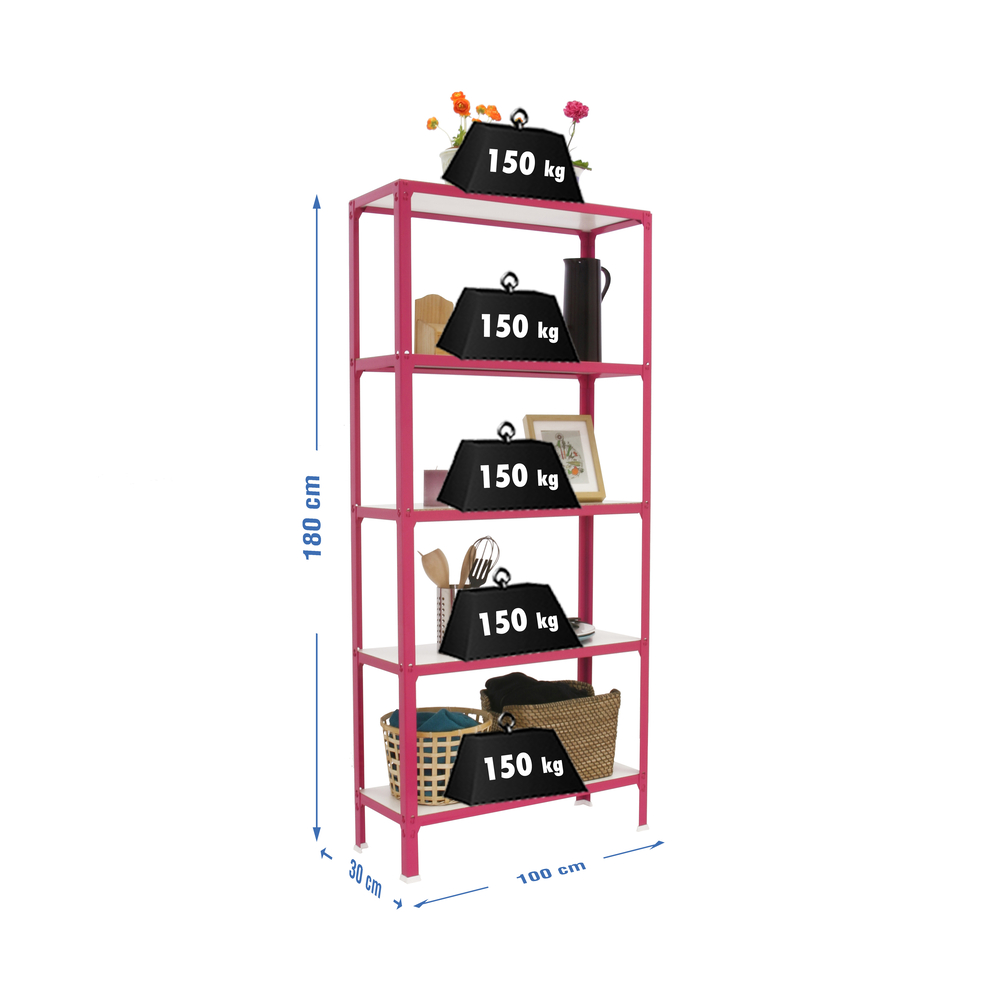 Rayonnage intérieur 1800x1000x300 - 5 niveaux Rose/Blanc - SIMON RACK - 8435104962084