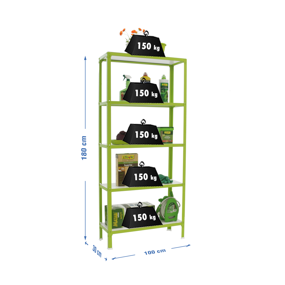 Rayonnage intérieur 1800x1000x300 - 5 niveaux Vert/Blanc - SIMON RACK - 8435104962107