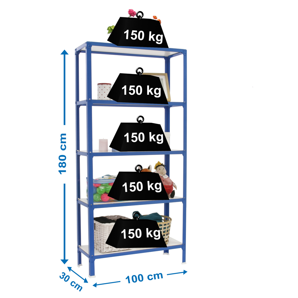 Rayonnage intérieur 1800x1000x300 - 5 niveaux Bleu/Blanc - SIMON RACK - 8435104962114