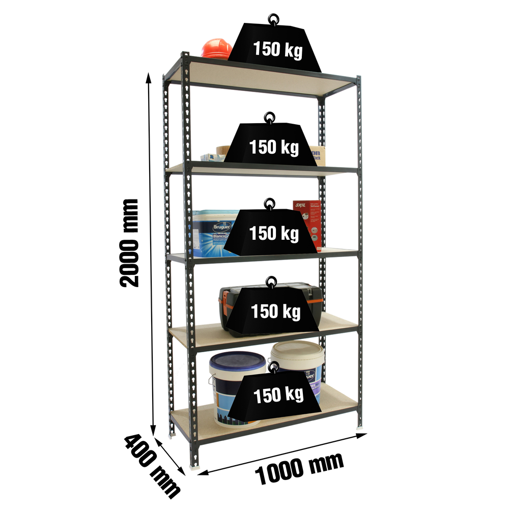 Rayonnage bois-métal léger sans vis 2000x1000x400 - 5 niveaux Anthracite/Bois - SIMON RACK - 8435104962275