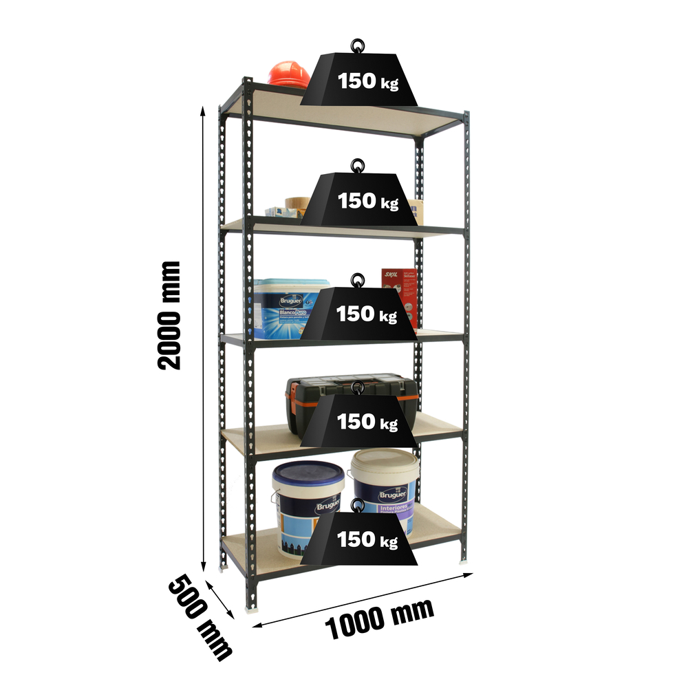 Rayonnage bois-métal léger sans vis 2000x1000x500 - 5 niveaux Anthracite/Bois - SIMON RACK - 8435104962282