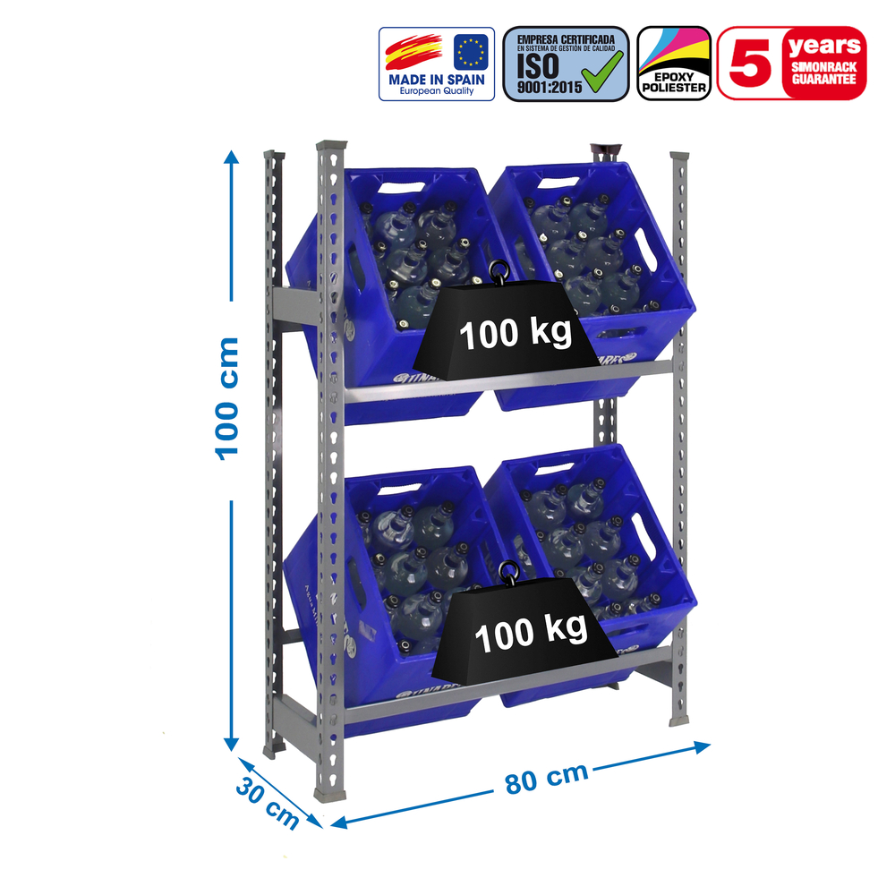 Rayonnage léger tri de bouteille sans vis 1000x800x300 - 2 niveaux Gris - SIMON RACK - 8435104962350