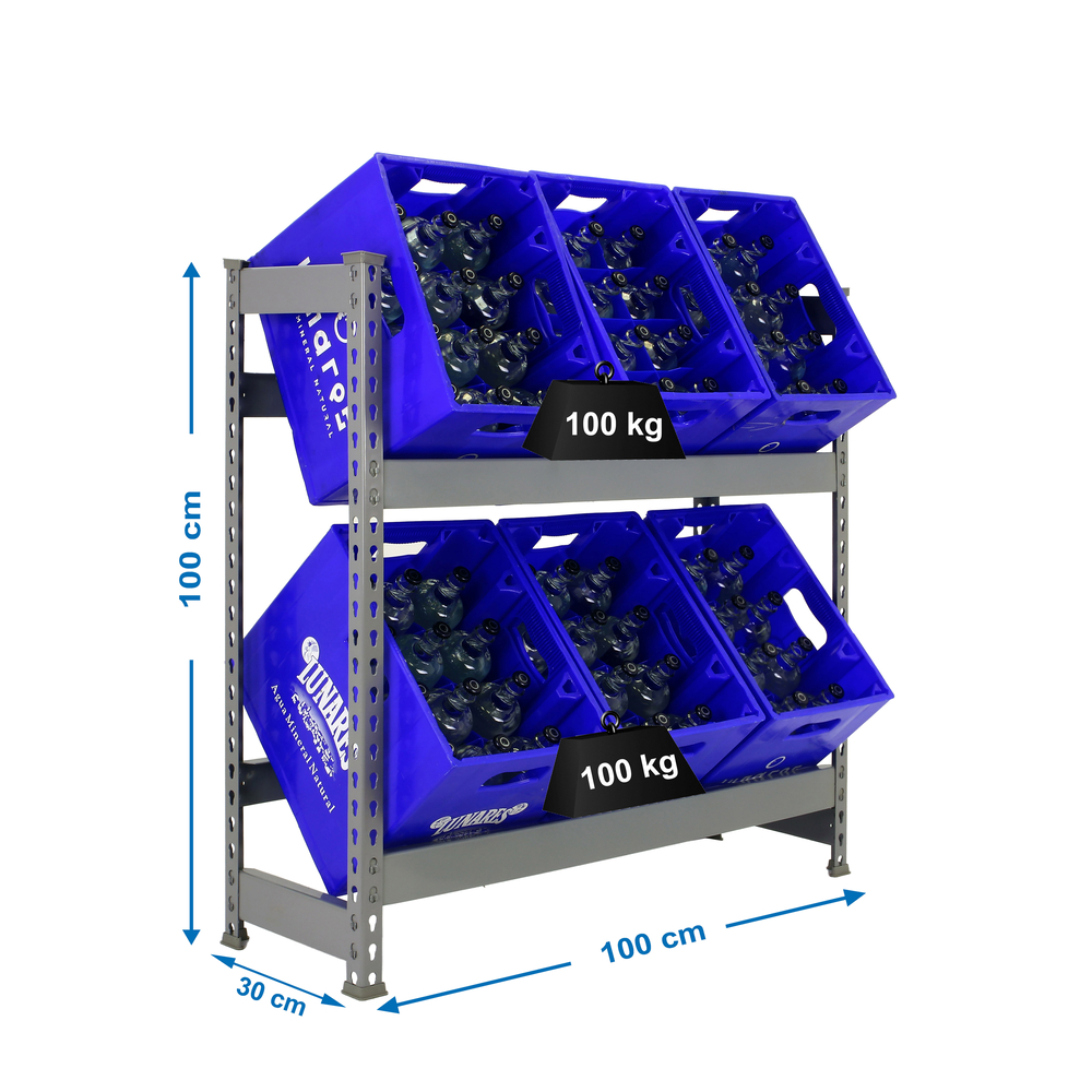 Rayonnage léger tri de bouteille sans vis 1000x1000x300 - 2 niveaux Gris - SIMON RACK - 8435104962367