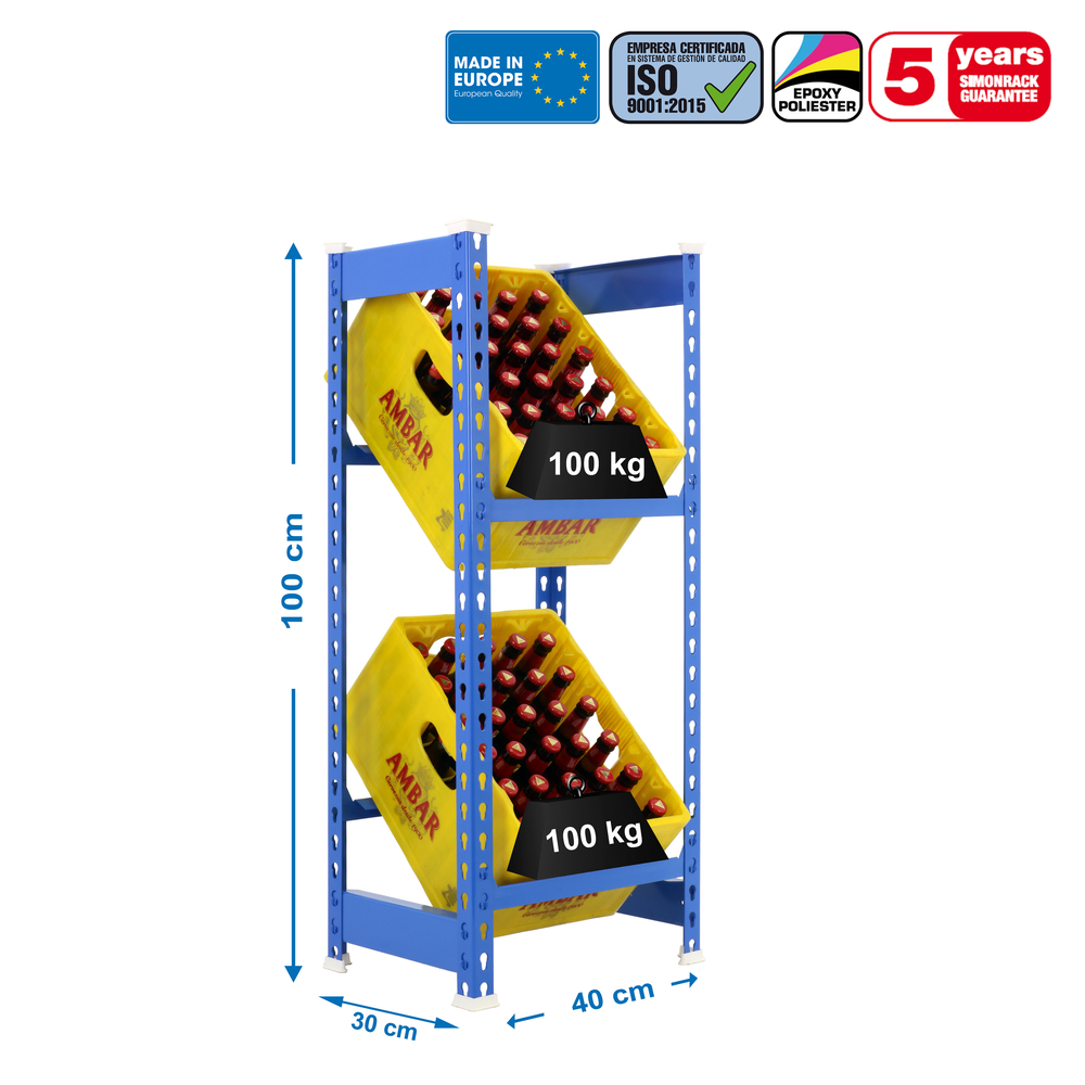 Rayonnage léger tri de bouteille sans vis 1000x400x300 - 2 niveaux Bleu - SIMON RACK - 8435104962398