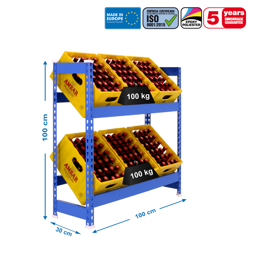 Rayonnage léger tri de bouteille sans vis 1000x1000x300 - 2 niveaux Bleu - SIMON RACK - 8435104962411
