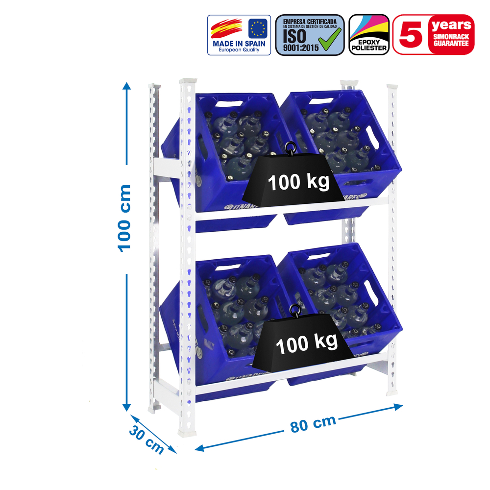Rayonnage léger tri de bouteille sans vis 1000x800x300 - 2 niveaux Blanc - SIMON RACK - 8435104962503
