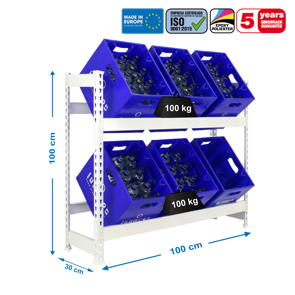 Rayonnage léger tri de bouteille sans vis 1000x1000x300 - 2 niveaux Blanc - SIMON RACK - 8435104962510