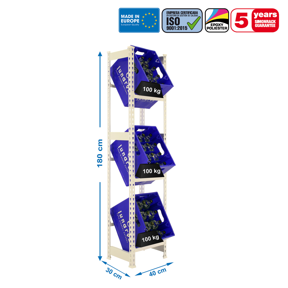 Rayonnage léger tri de bouteille sans vis 1800x400x300 - 3 niveaux Blanc - SIMON RACK - 8435104962541