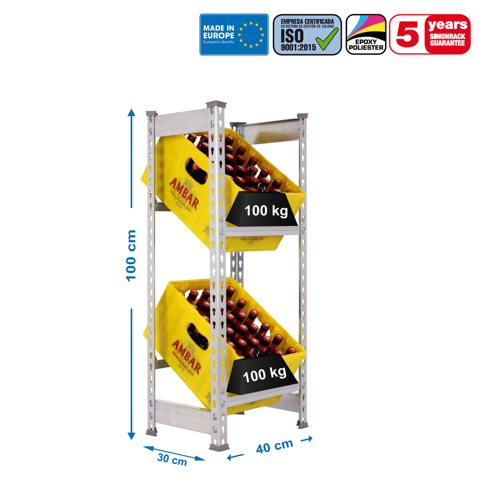 Rayonnage léger tri de bouteille sans vis 1000x400x300 - 2 niveaux Galvanisé - SIMON RACK - 8435104962596