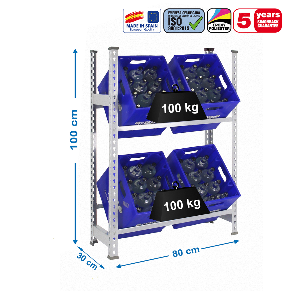 Rayonnage léger tri de bouteille sans vis 1000x800x300 - 2 niveaux Galvanisé - SIMON RACK - 8435104962602