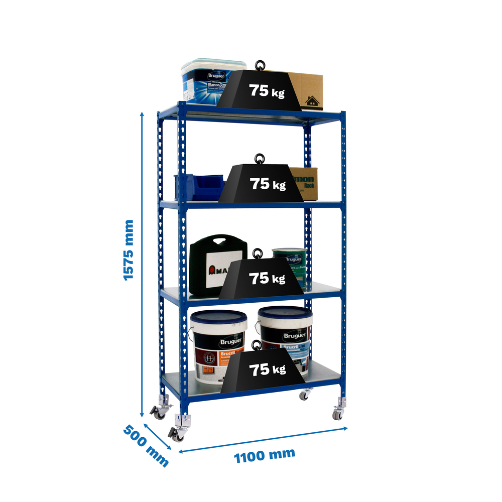 Rayonnage mobile métallique léger sans vis 1575x1100x500 - 4 niveaux Galvanisé - SIMON RACK - 8435104963302